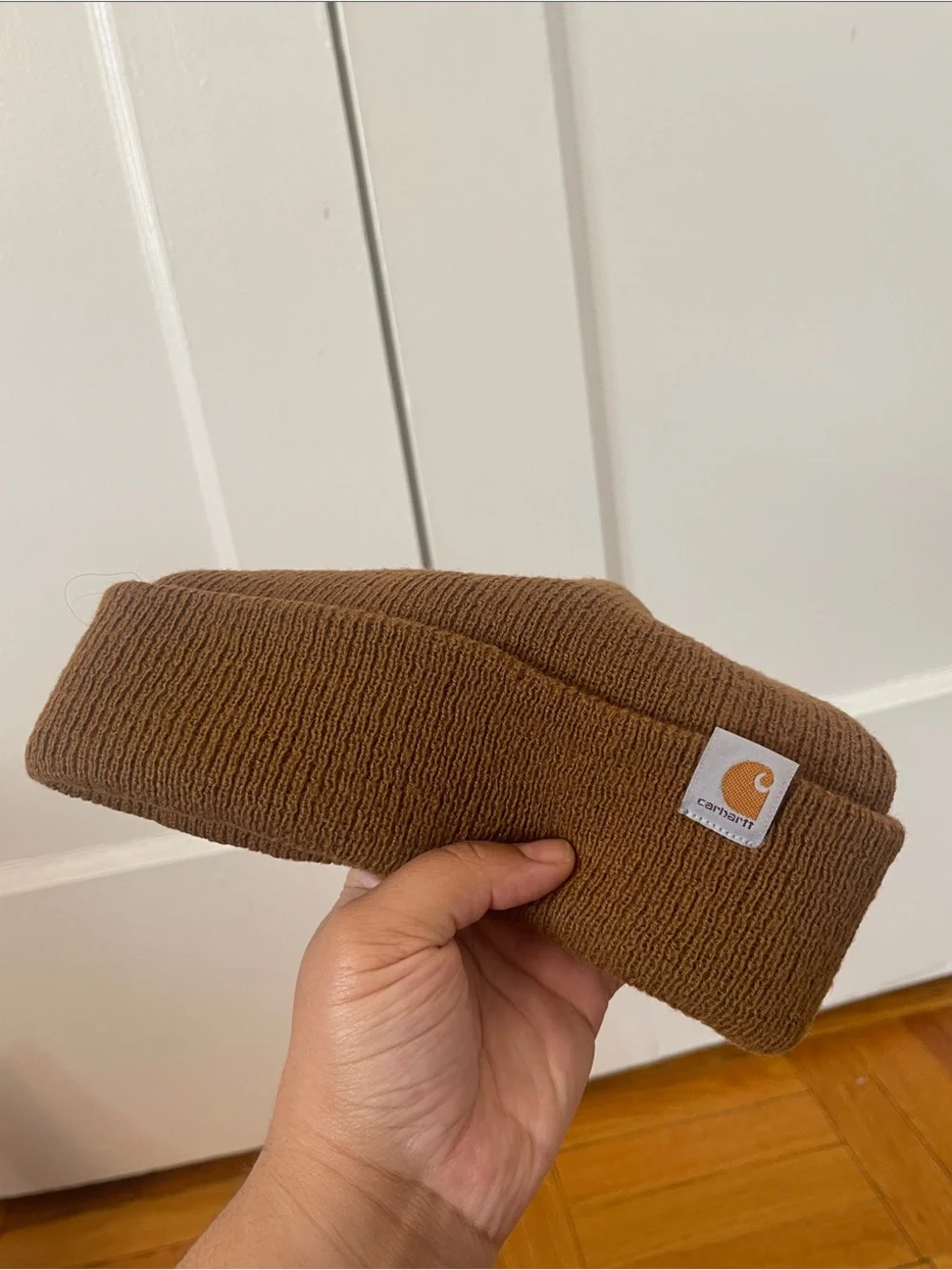 Carhartt Caramel Brown Cuffed Beanie with Embroidered Logo
